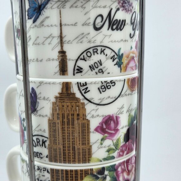 New York City Skyline Set of 4 Stacking Porcelain Mugs with a Metal Rack - Picture 9 of 12